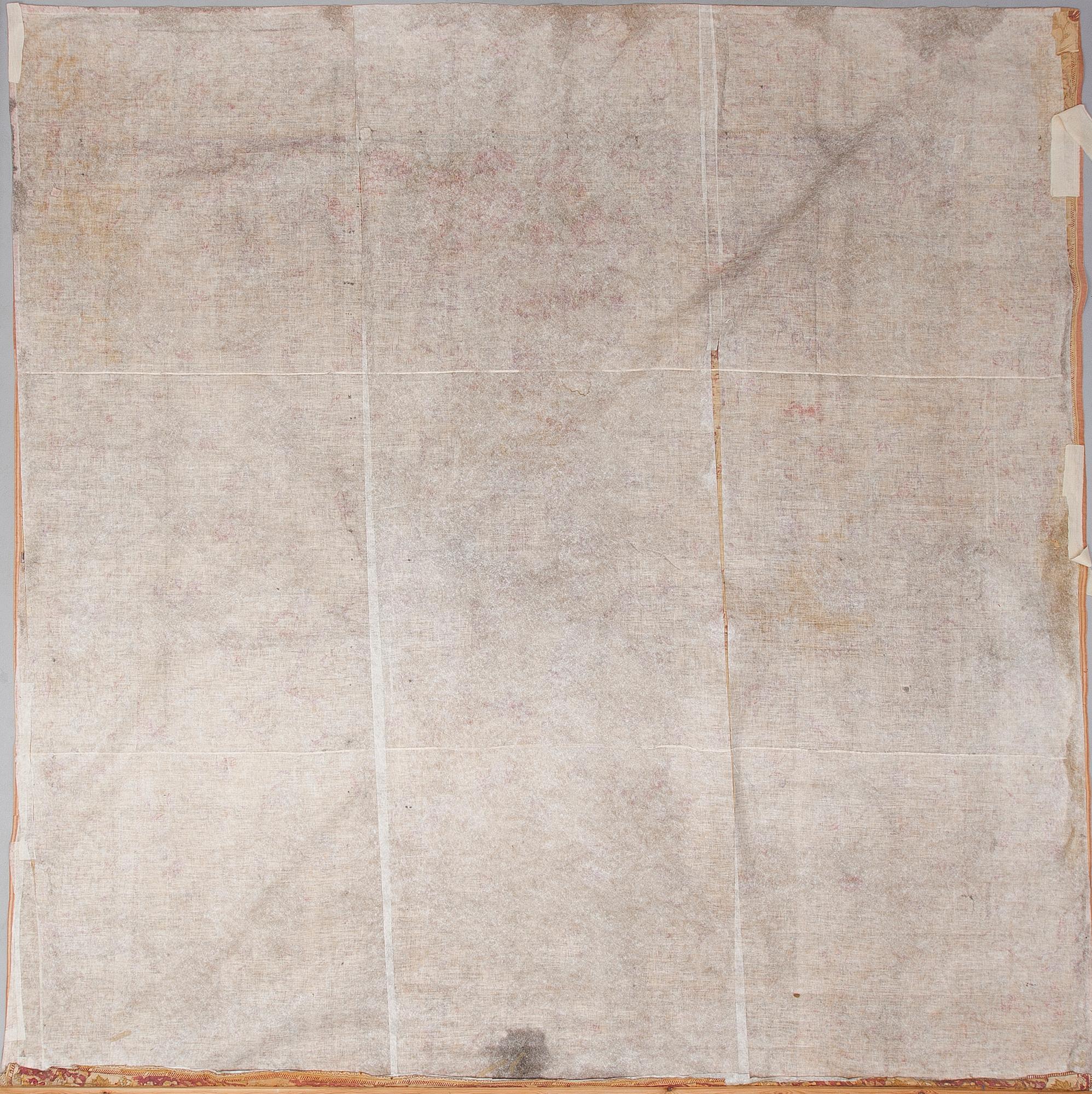 KANGASTAPETTI, painettu ja maalattu, luultavasti 1700-luku, 251x251 cm.