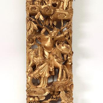 Three carved and gilt wooden panels, Qing dynasty, 19th Century.