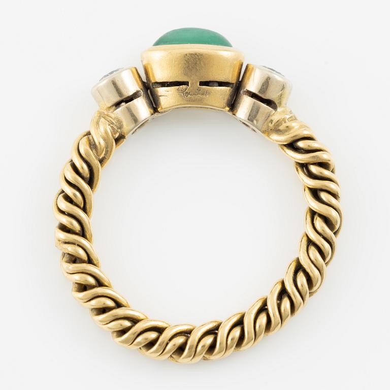 Pomellato, ring, 18K gold with cabochon-cut emerald and brilliant-cut diamonds.