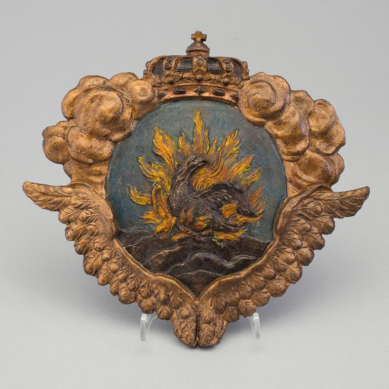 PLAKETT, bly, Stockholms stads brandkontors emblem, 1700-/1800-tal.