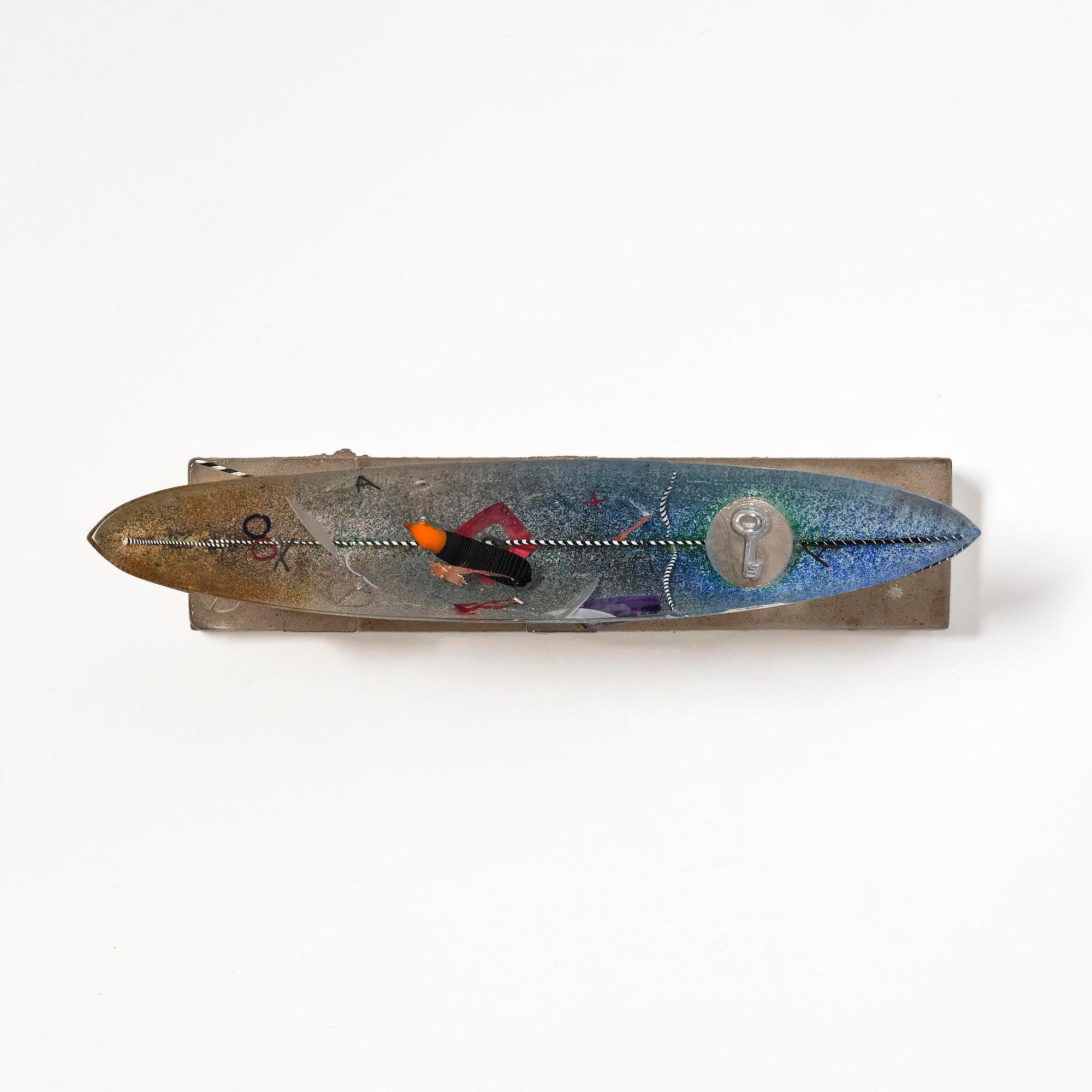 Bertil Vallien, a unique sand cast glass sculpture of a boat, Kosta Boda.