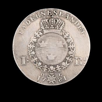 MYNT, 1 riksdaler, Gustaf III, 1781. Vikt ca 29 gram.