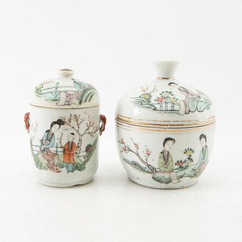Vases, 2 pcs, and a box with a lid, 2 pcs, China, 20th century.