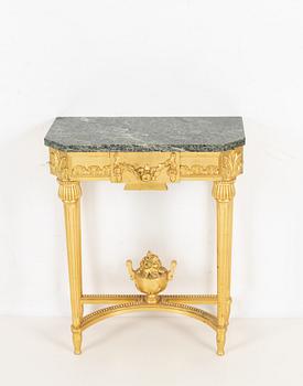 A Gustavian style console table and mirror, mid 20th century.