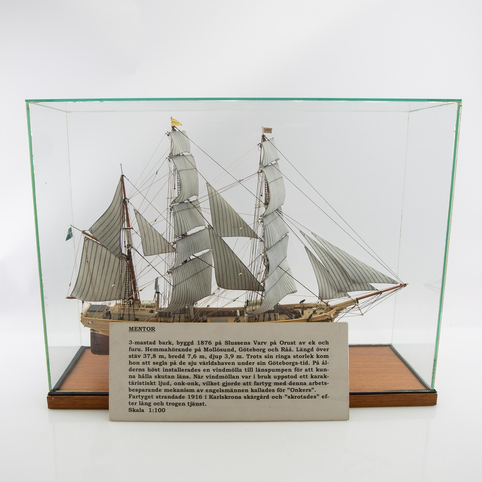 Fartygsmodell "Mentor", byggd av Sten Bergwall 1996.