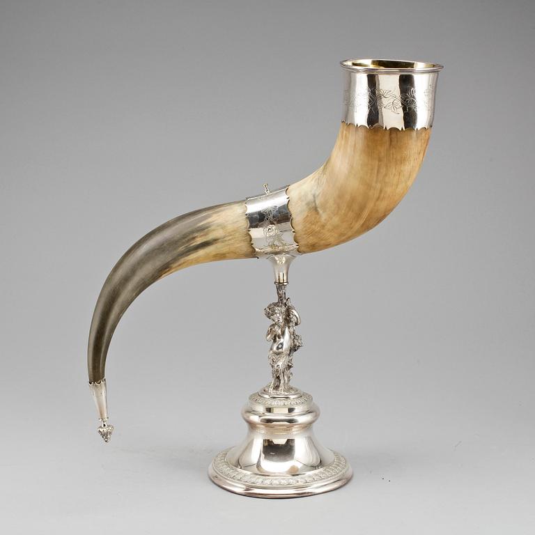 PRAKTDRYCKESHORN, horn och nysilver, sekelskiftet 1900.