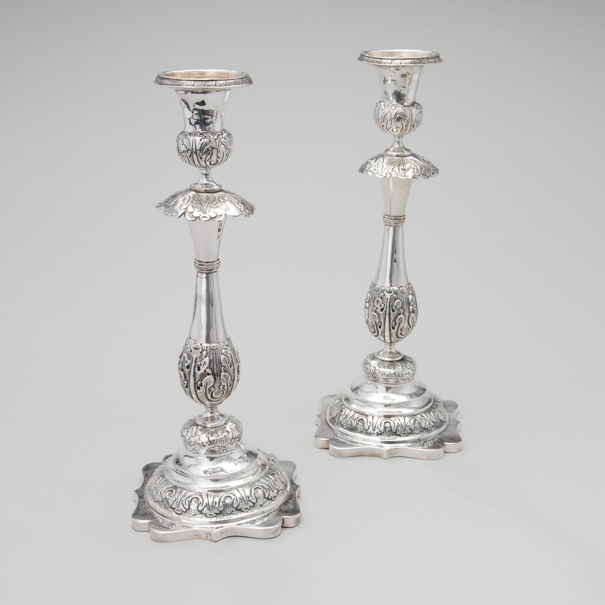 LJUSSTAKAR, ETT PAR, silver, Orgeev (Orhei) Russia, 1800-tal.