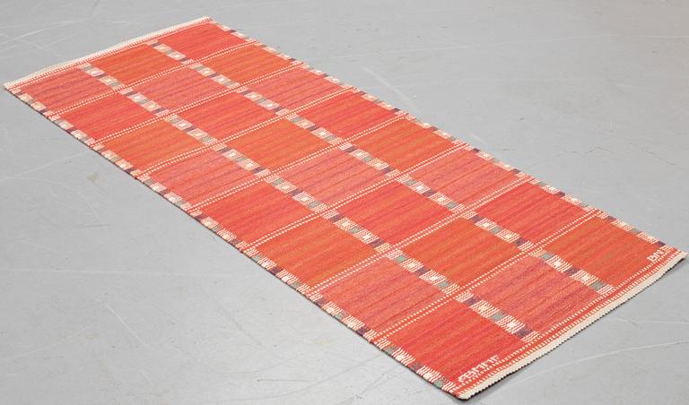 Barbro Nilsson, A runner, "Falurutan, röd Borås", flat weave, ca 205 x 83 cm, signed AB MMF BN.