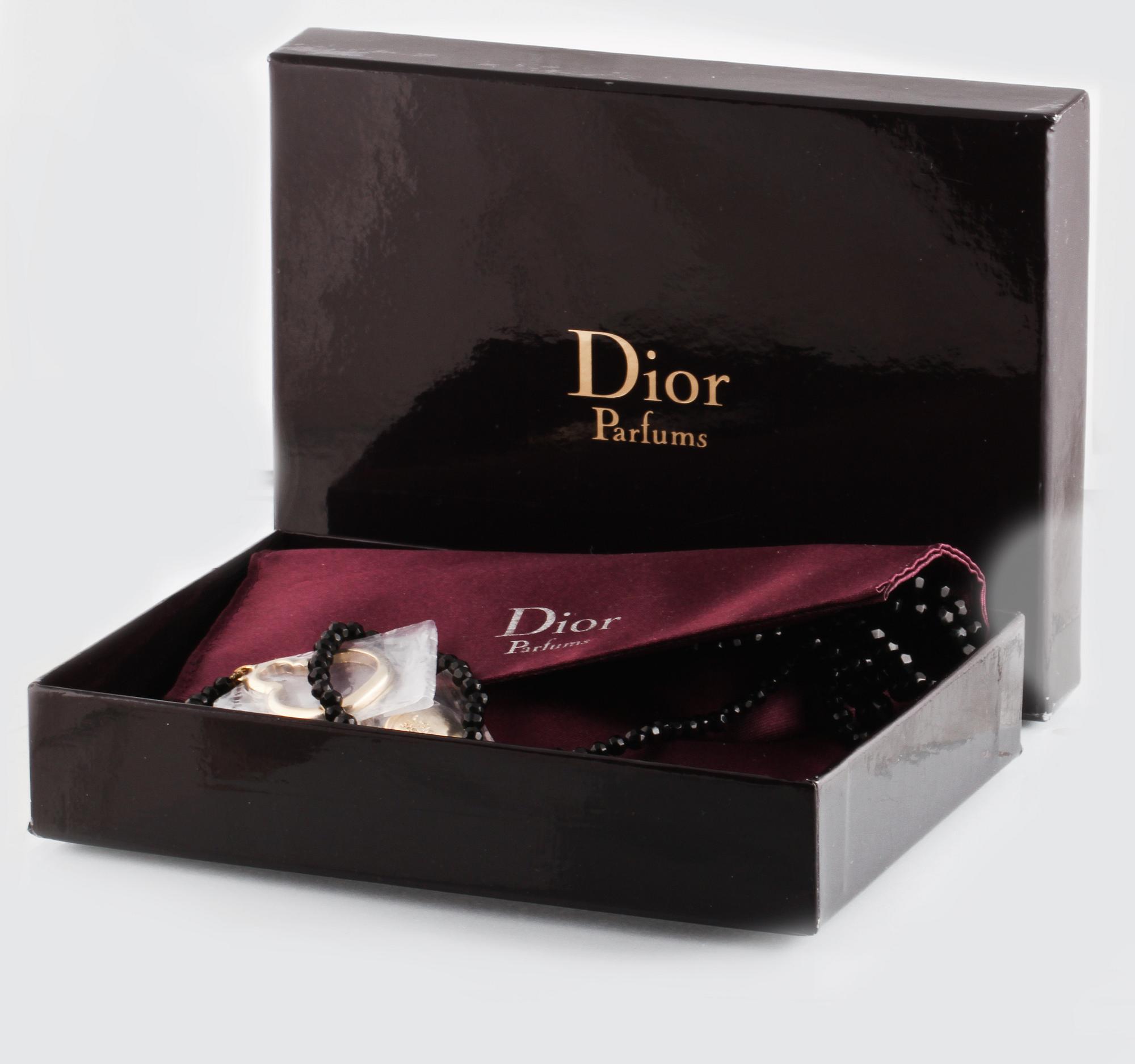 COLLIER, vitmetall samt fasettslipade svarta kulor, Christian Dior.