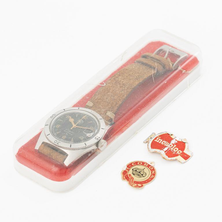 Corona Suiza, Gorgona, "Skin Diver", "Radium Dial", wristwatch, 36 mm.
