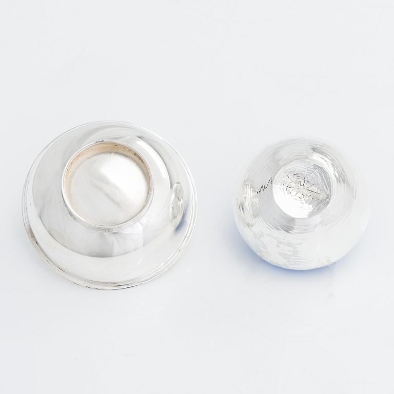 Eva Hidström, two sterling silver bowls,  Kultakeskus, Hämeenlinna 1969 and 1975.