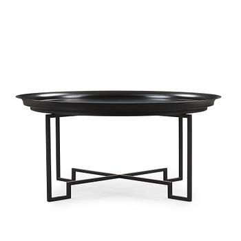 A Per Öberg black lacquered tin and iron sofa table, Svenskt Tenn, post 2000.