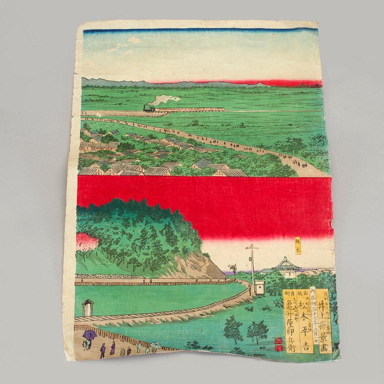 TRÄSNITT, triptyk, Japan, 1800-tal.