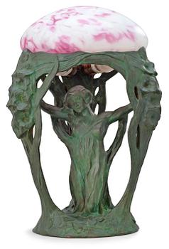 568. An Alice Nordin Art Nouveau patinated bronze table lamp, Herman Bergman, Stockholm 1912.