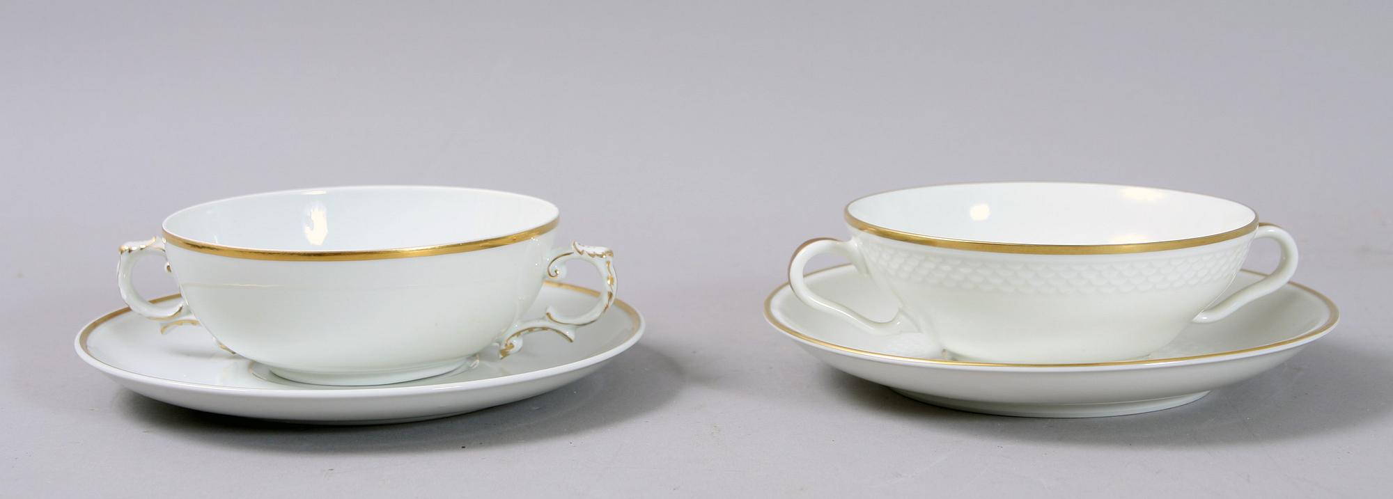 BULJONGKOPPAR med FAT, 15+6 st, Fürstenberg samt Thomas, porslin, 1900-tal.