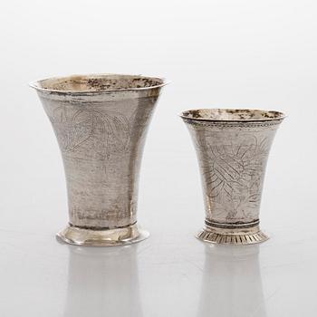 Two Finnish silver cups, Petter Törnqvist, 1794, and Bengt Christian Tallberg, 1814. Hämeenlinna.