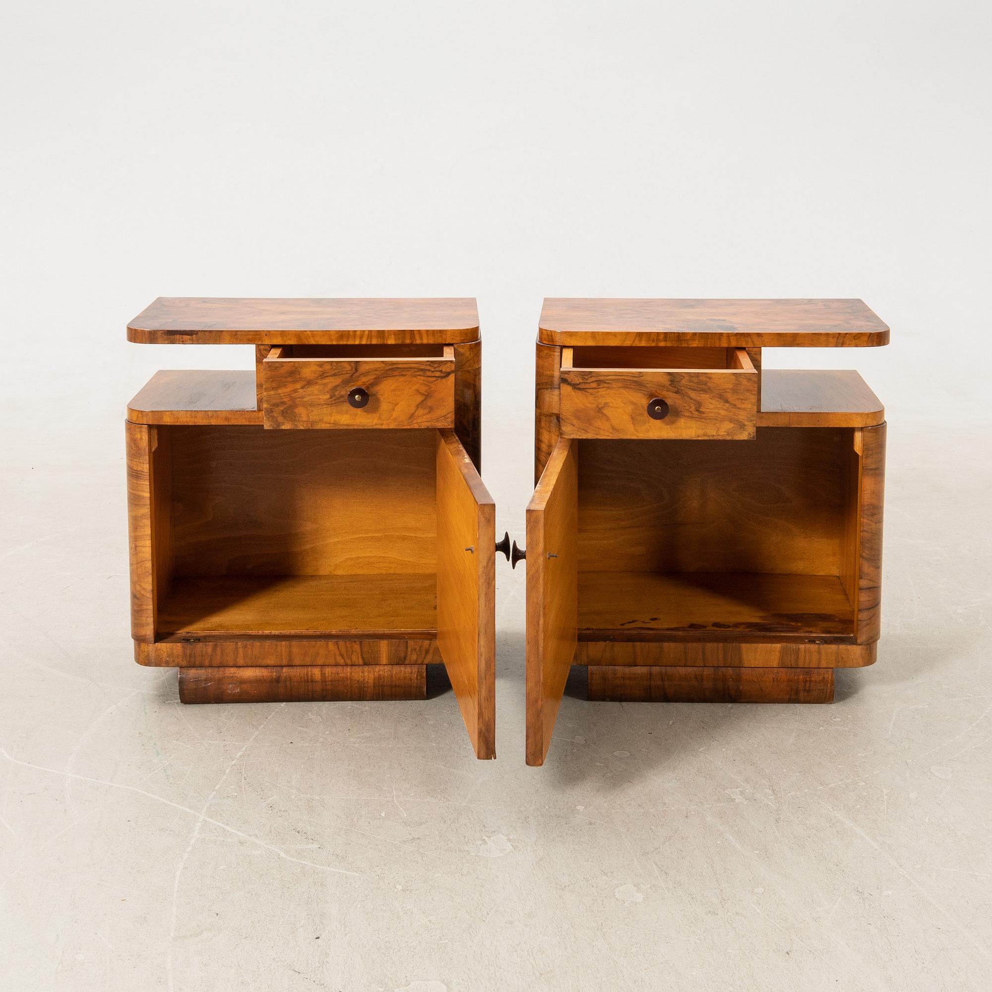 Bedside tables, a pair, Art Deco, first half of the 20th century.