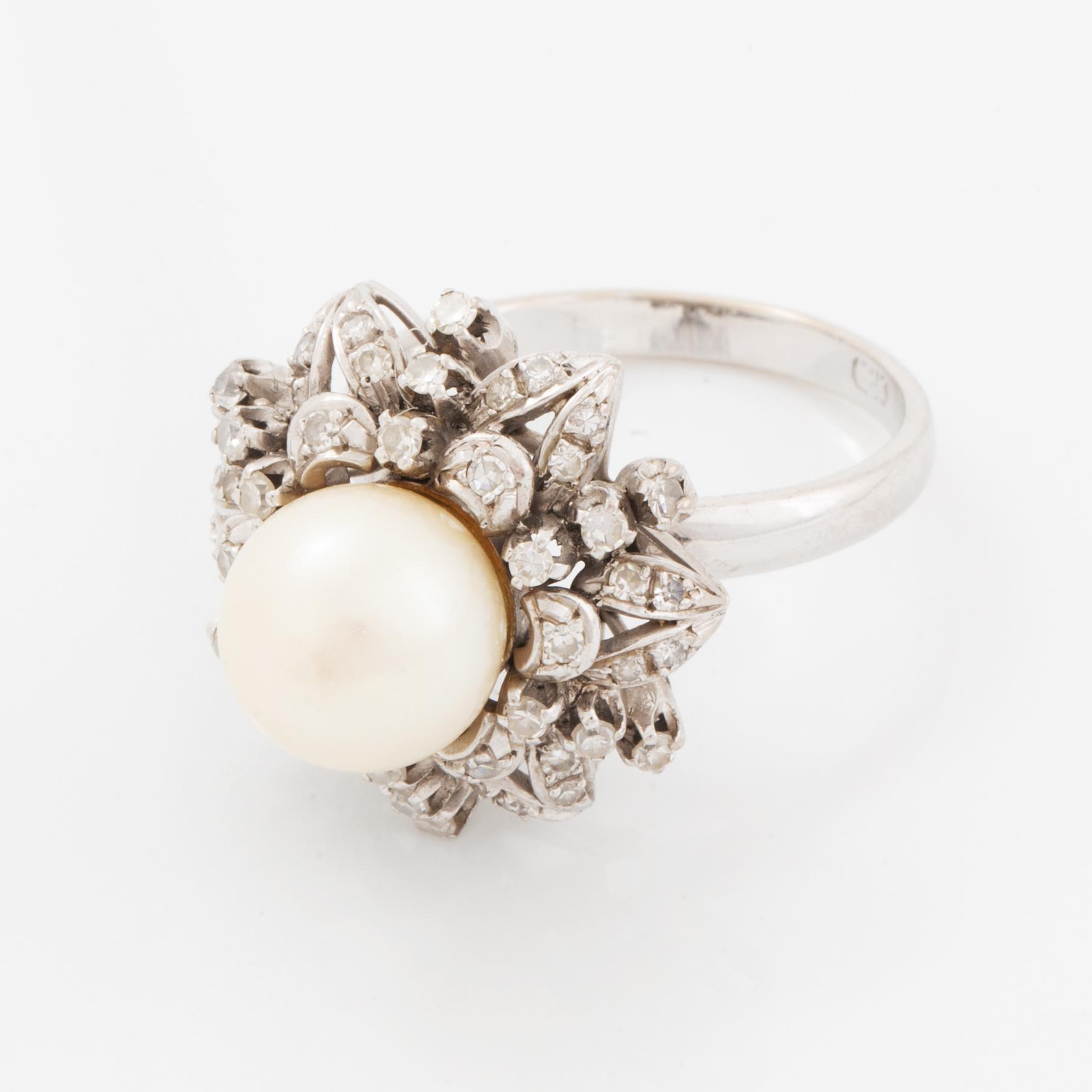 Pearl and eight-cut diamond cocktail ring.