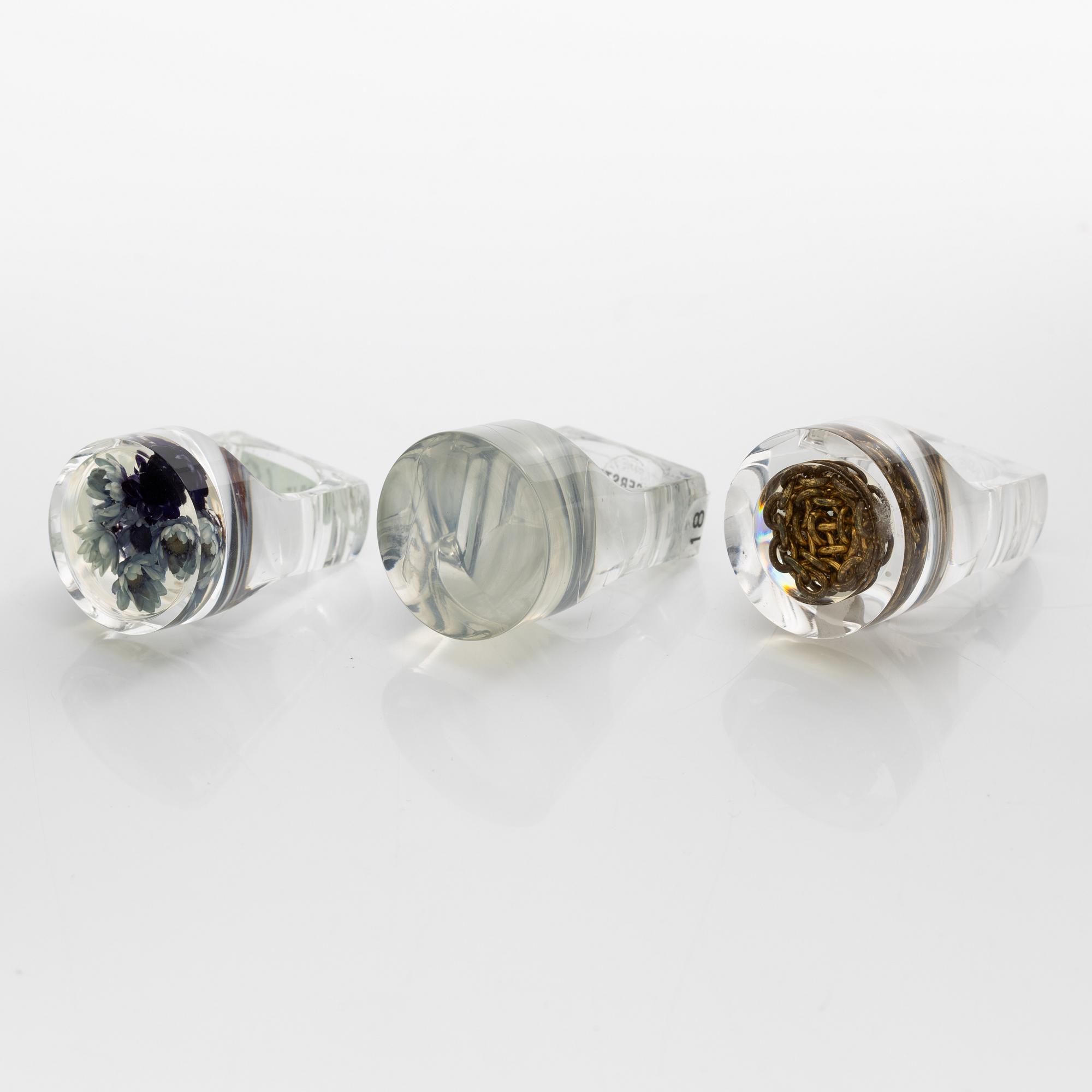 Siv Lagerström, three acrylic rings, 1970s.