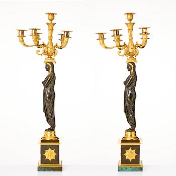 A pair of important six light Retour d`Egypt Empire candelabra.