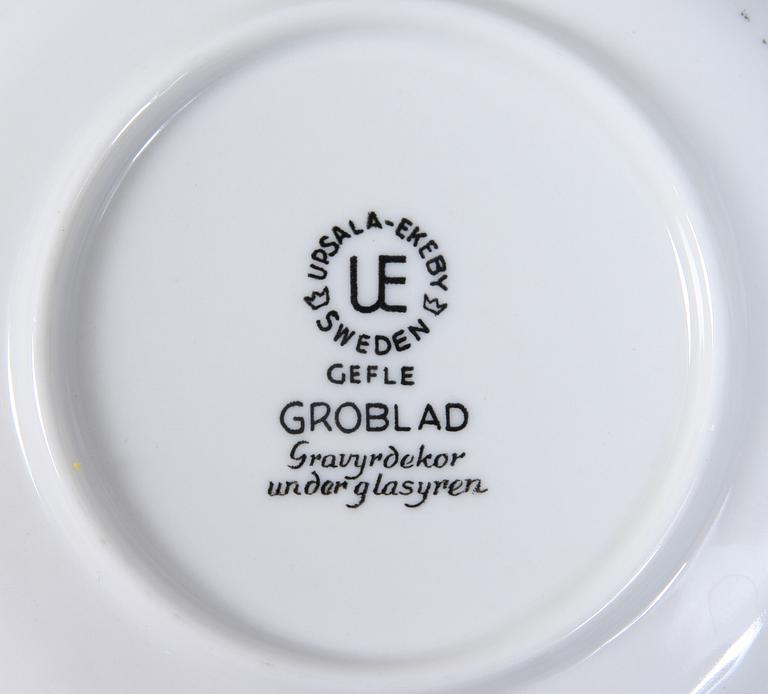 TEKOPPAR MED FAT, 6 st, porslin, "Groblad", Upsala-Ekeby, 1960-tal.