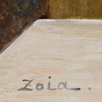 ZOIA KRUKOVSKYA LAGERKRANS, olja och guldgrund på pannå, sign.