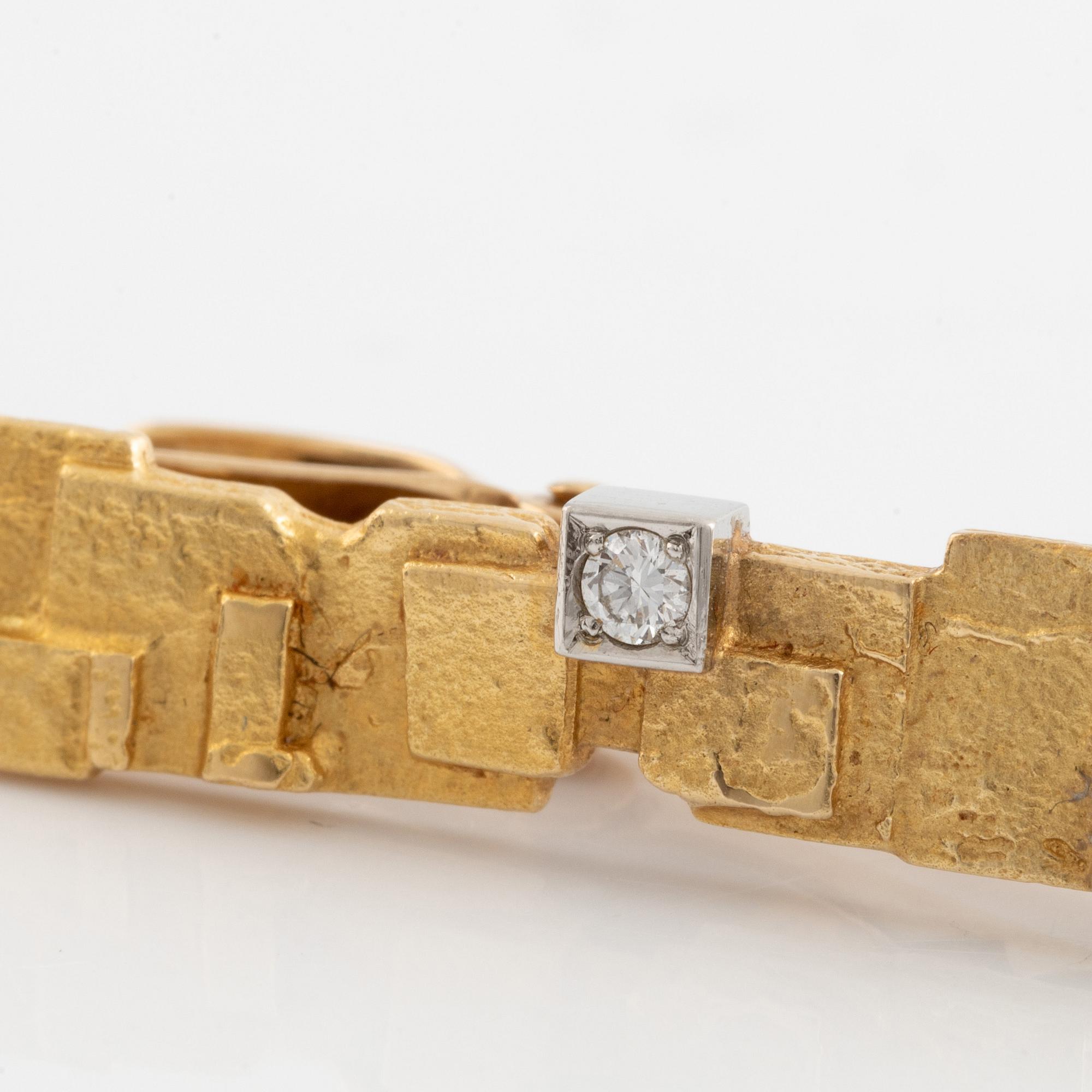 Björn Weckström, 18K gold and brilliant cut dimond tie pin. Lapponia 1989.
