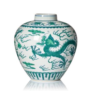 953. A Chinese five clawed dragon jar, with Qianlong mark, possibly Republic.
