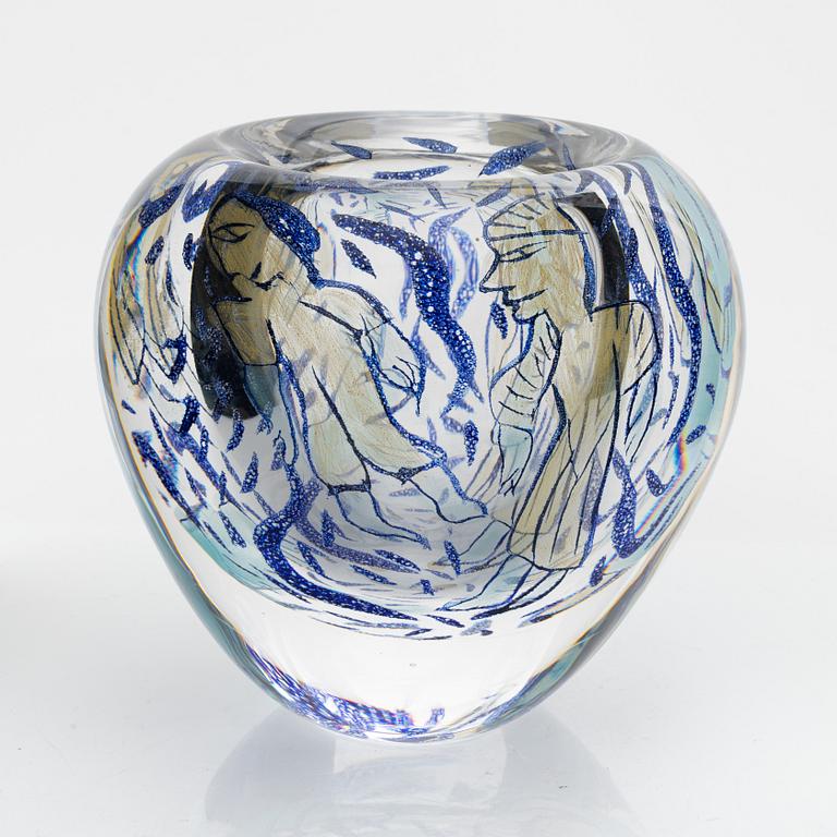 Ulrica Hydman-Vallien, a unique graal glass vase, Kosta Boda, Sweden, signed.