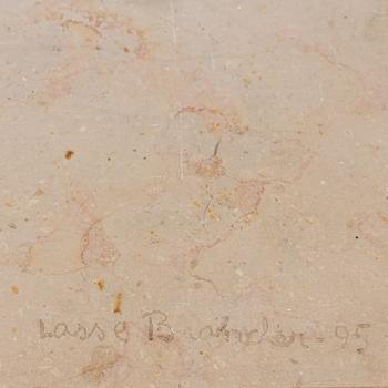 Lasse Brander, a sculpture, 3 parts, porphyry and light coloured stone. Signed and dated -95.