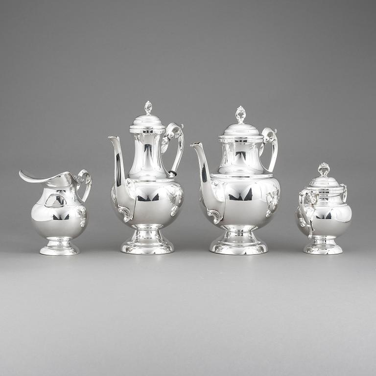 KAFFE OCH TESERVIS, 4 delar, låghaltigt silver 800, 1900-tal. Vikt ca 2308 gram.