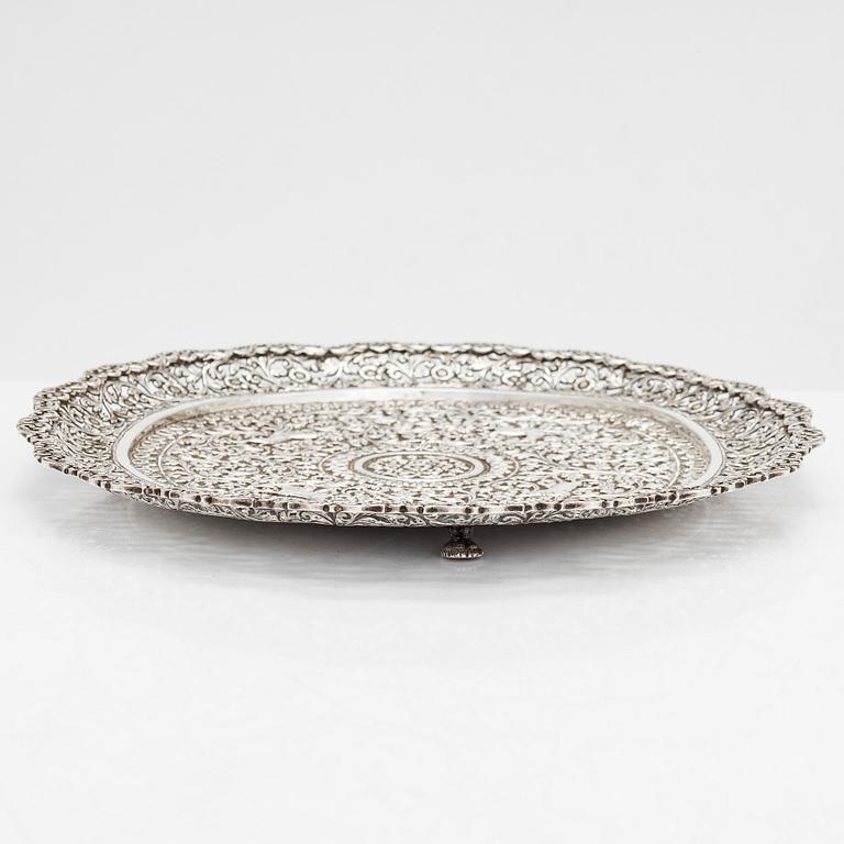 A silver salver, India late 19th century.