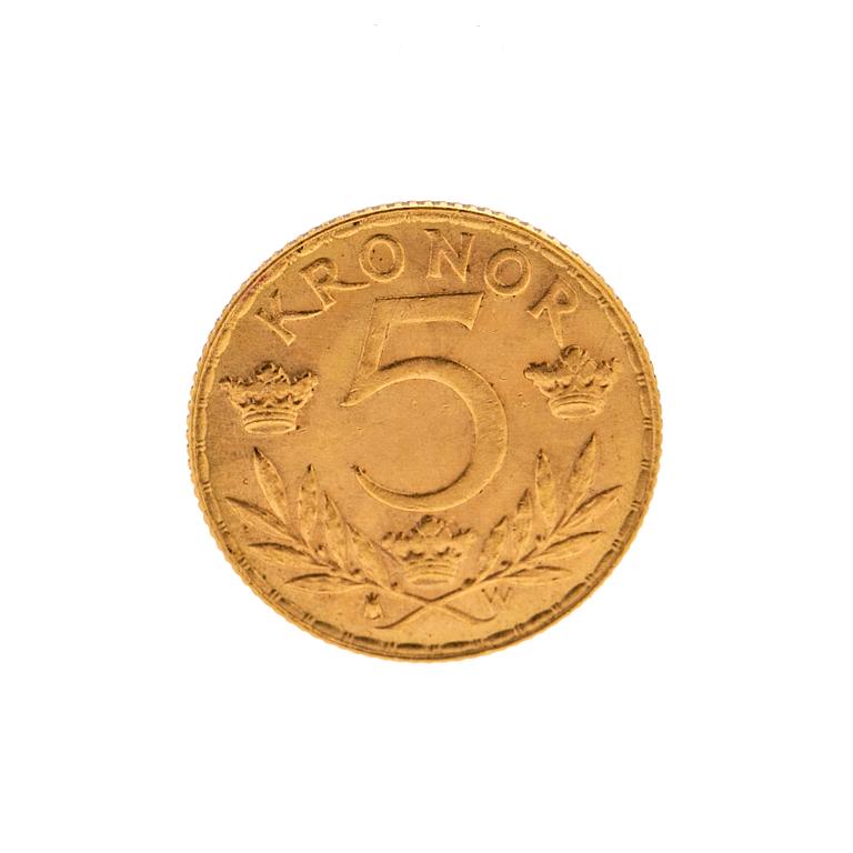 Gold coin, 5 Kronor, Gustav V, 1920.