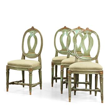 54. Four matched (2+2) Gustavian late 18th century chairs.