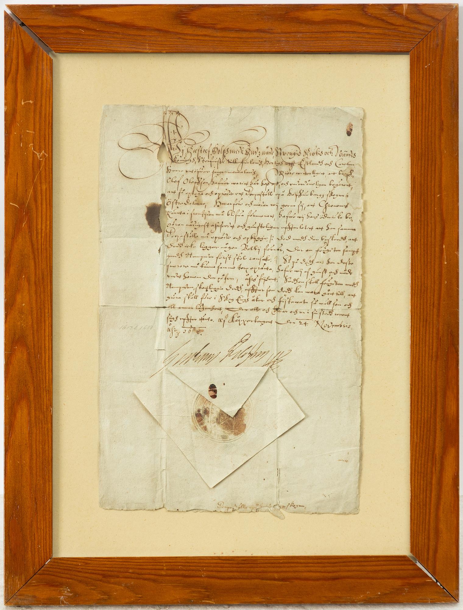 Document. With royal signature. Gustav II Adolf.