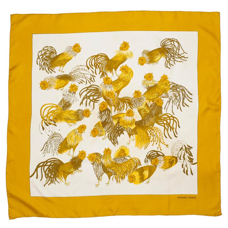 HERMÈS, a silk scarf, "Jeune Coqs".