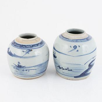 Two Chinese blue and white jars, Qing dynasty, 19th century.