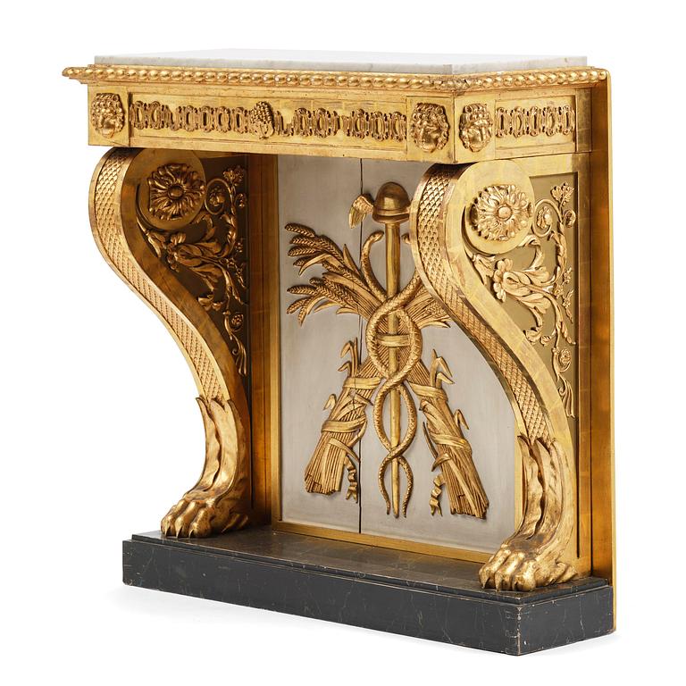 An Empire giltwood and gesso console table by P.G. Bylander (master in Gothenburg 1811-58).