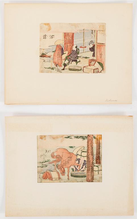 KATSUSHIKA HOKUSAI (1760–1849), seven illustration sheets from woodblock books, Japan.