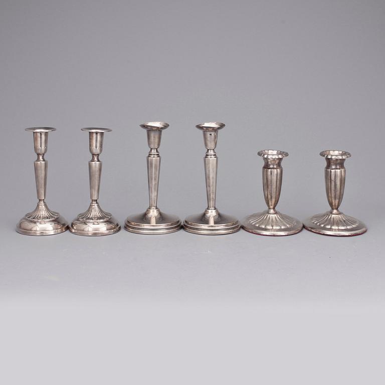 LJUSSTAKAR, 3 par, silver, bla Mema, 1930-90-tal.