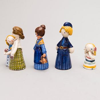 BIRDIE SAHLBERG, and ORVOKKI "OKKI" LAINE attributed to, ceramic figurines, 1+3 pcs, mid-20th century.