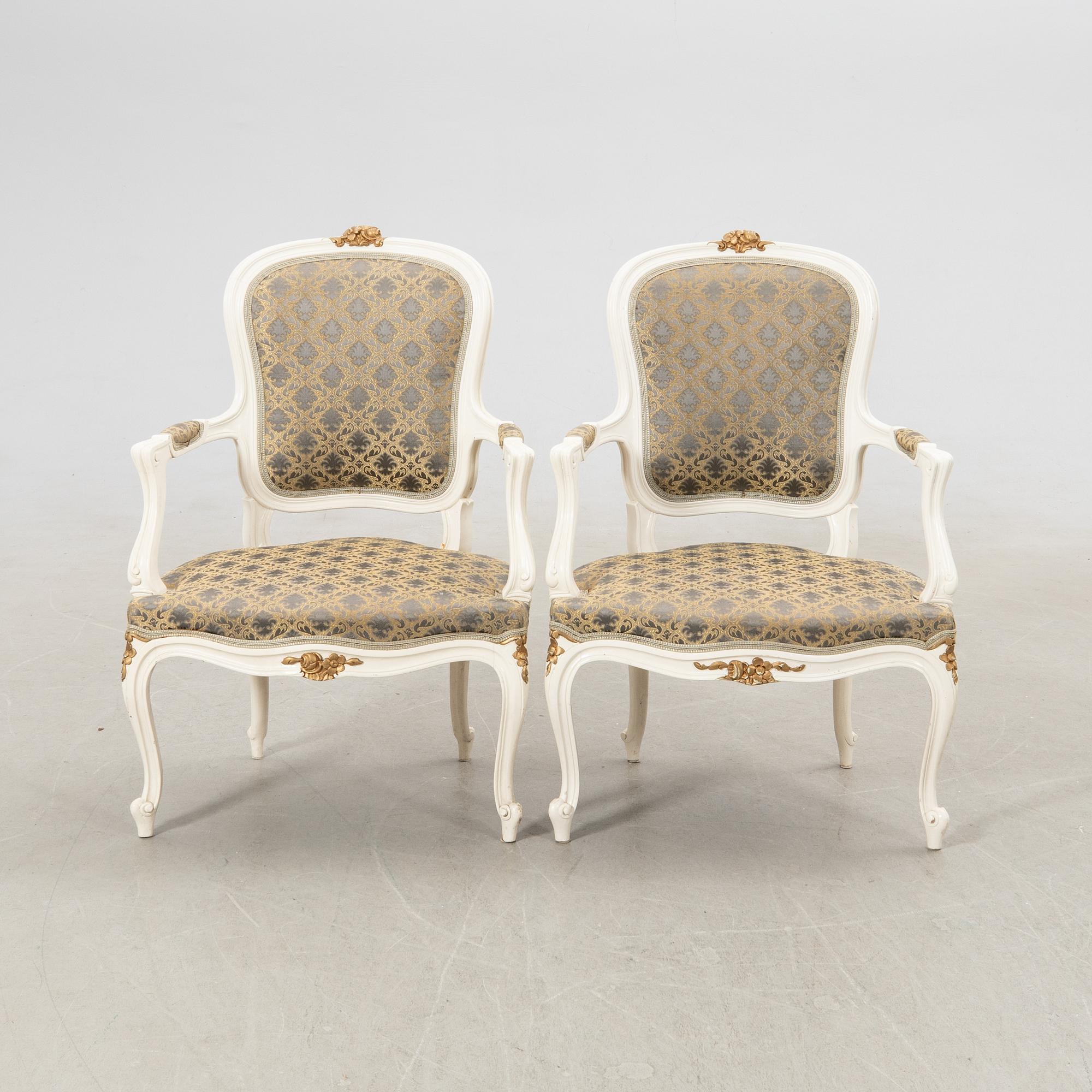 Karmstolar ett par Rokoko-stil 1900-talets andra hälft.