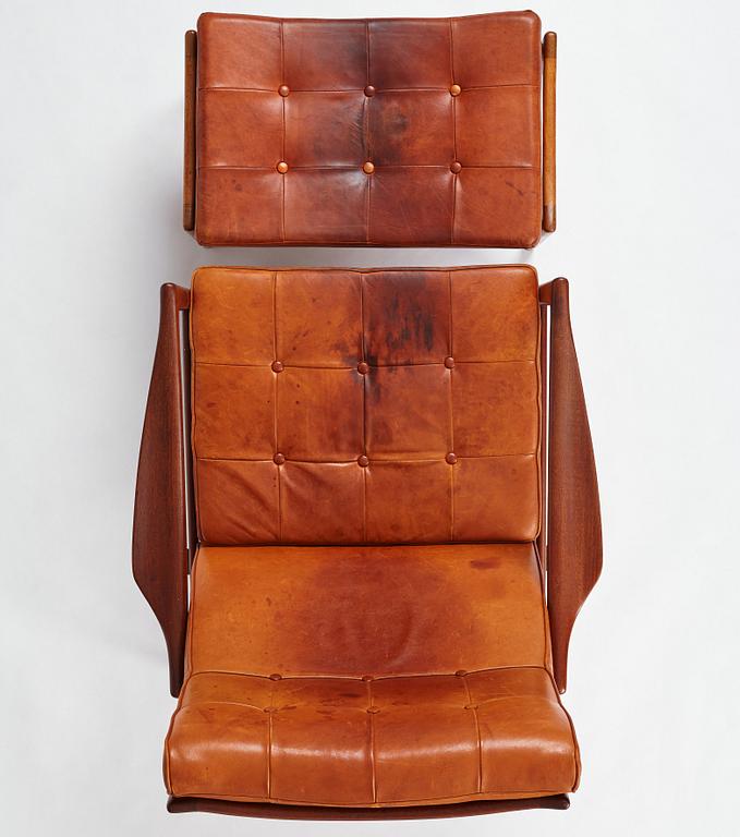 Ib Kofod-Larsen, a "Örenäs" easy chair with ottoman, Olof Perssons Fåtöljindustri (OPE), Sweden, 1960's.