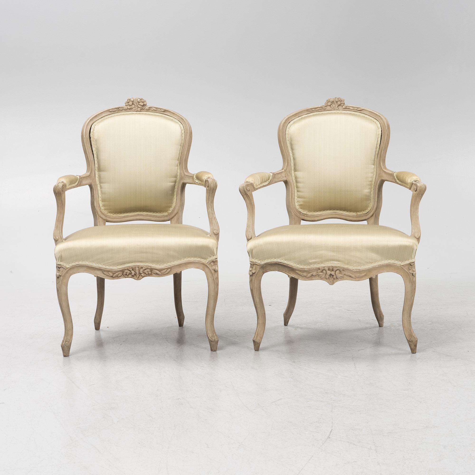 A pair of French Louis XV-style chairs, 19th Century.