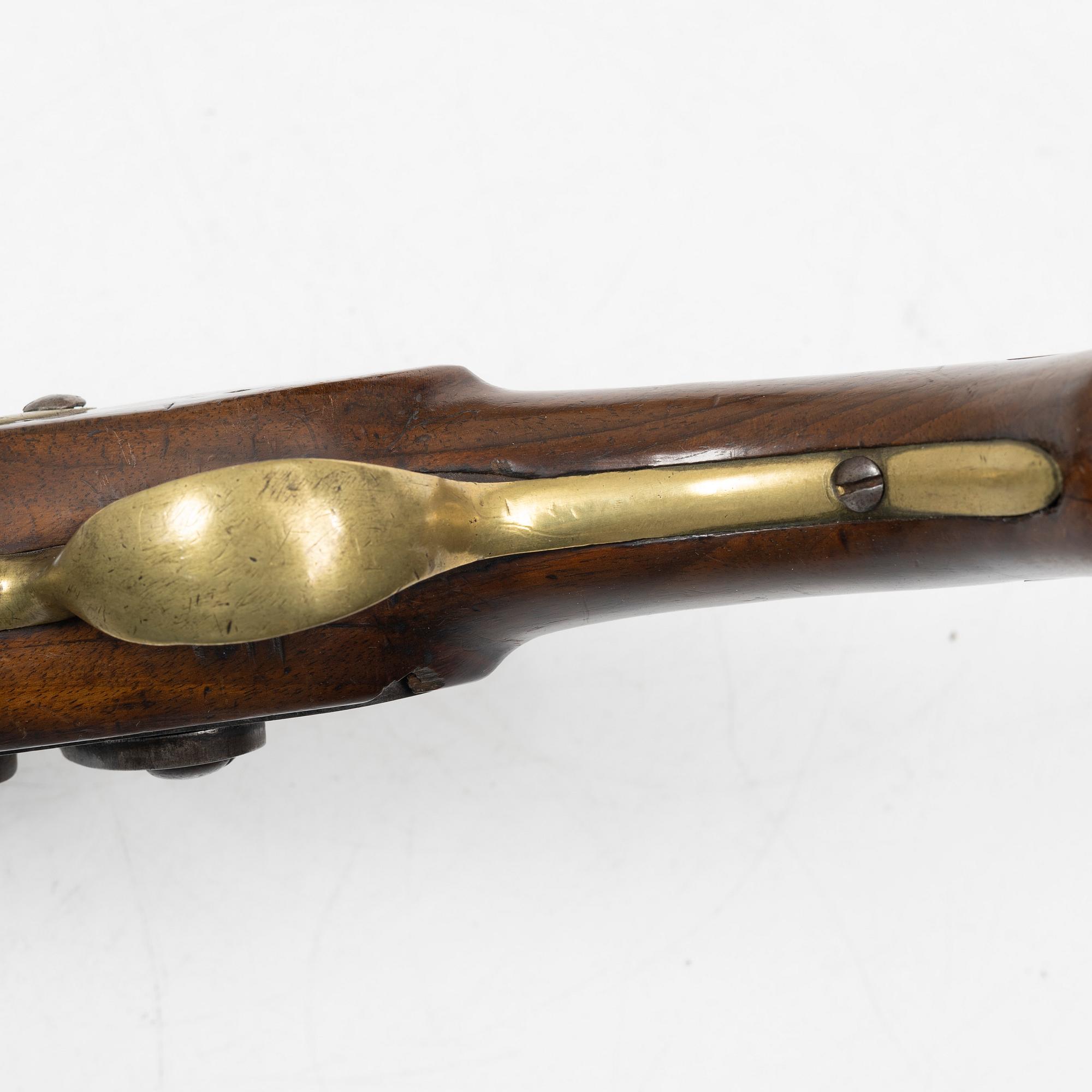 A military percussion pistol 19th century. Converted from flintlock, marked Malherbes, fabr d'armes a Liege.
