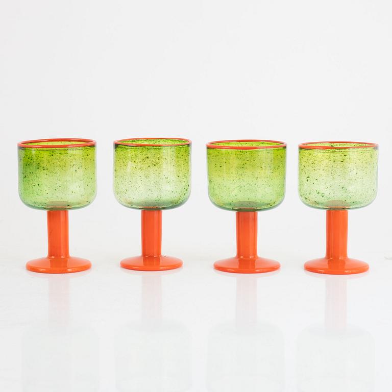 Gunnar Cyrén, four wine glasses and four glass bowls, Orrefors, Sweden, 1960's.