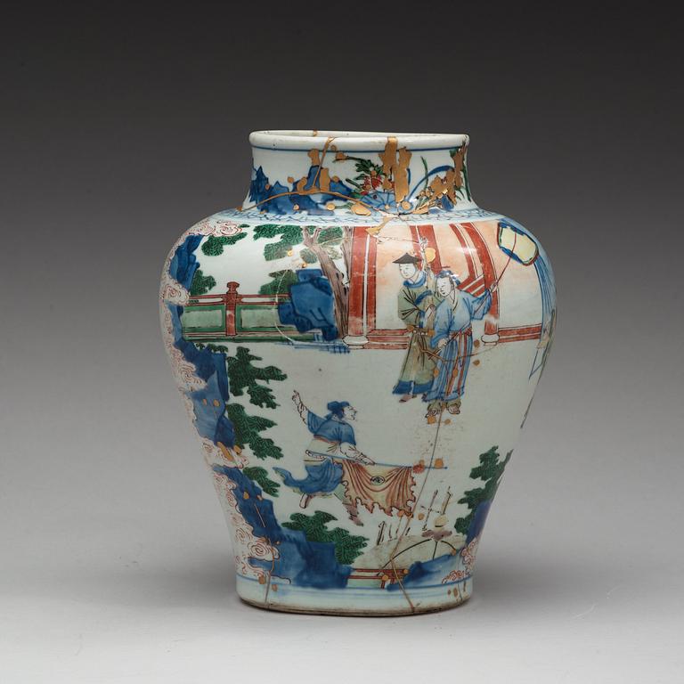 A Transitional Wucai vase, 17th Century.