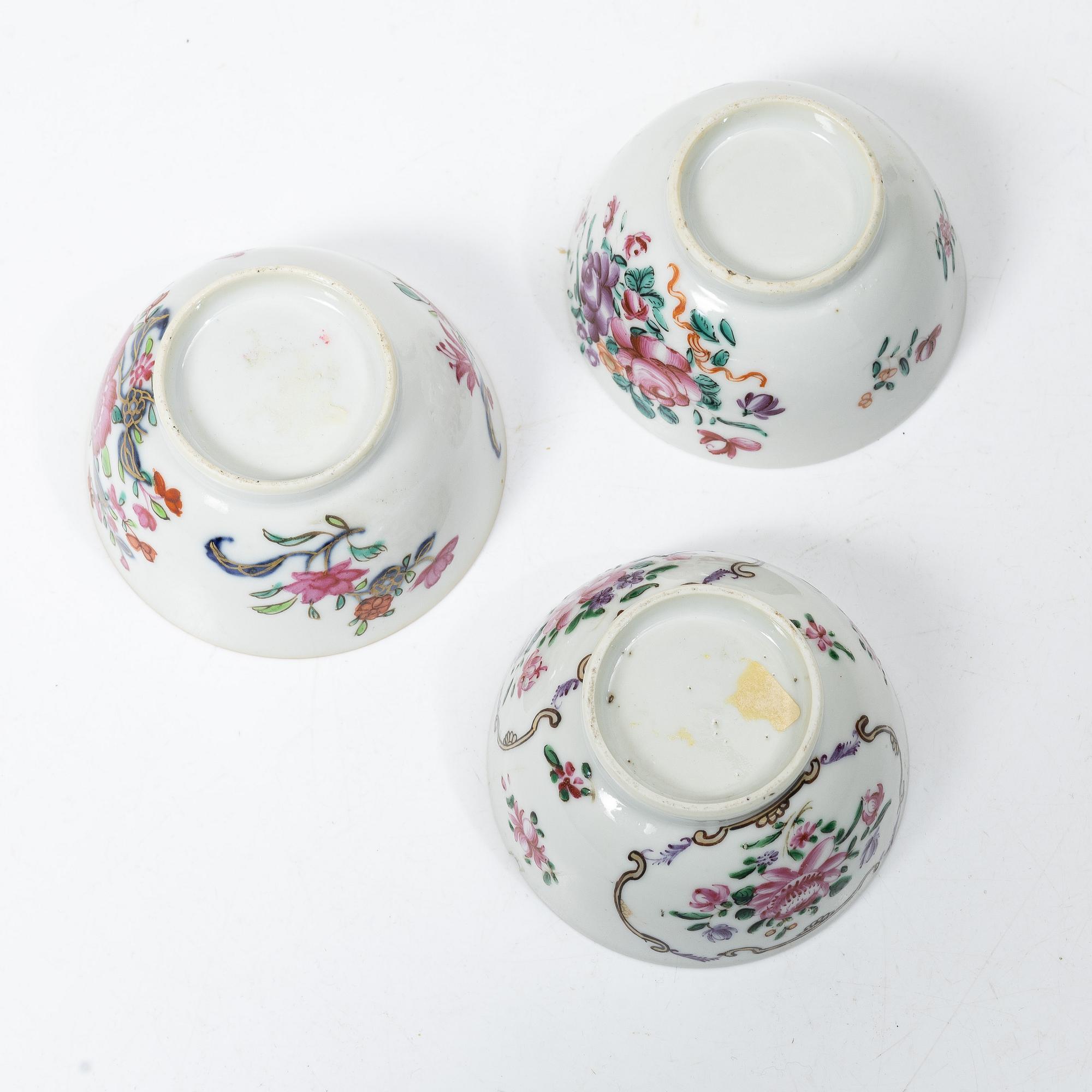 A group lot of 11 Chinese cups, Qing dynasty, Qianlong (1736-95).