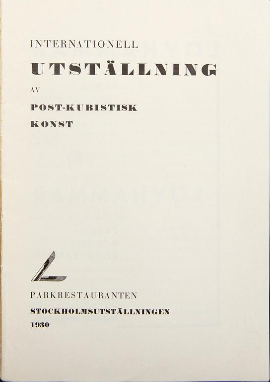 Exhibition catalogue, edited by Otto G. Carlsund, Stockholmsutställningen (Stockholm Exhibition), 1930.