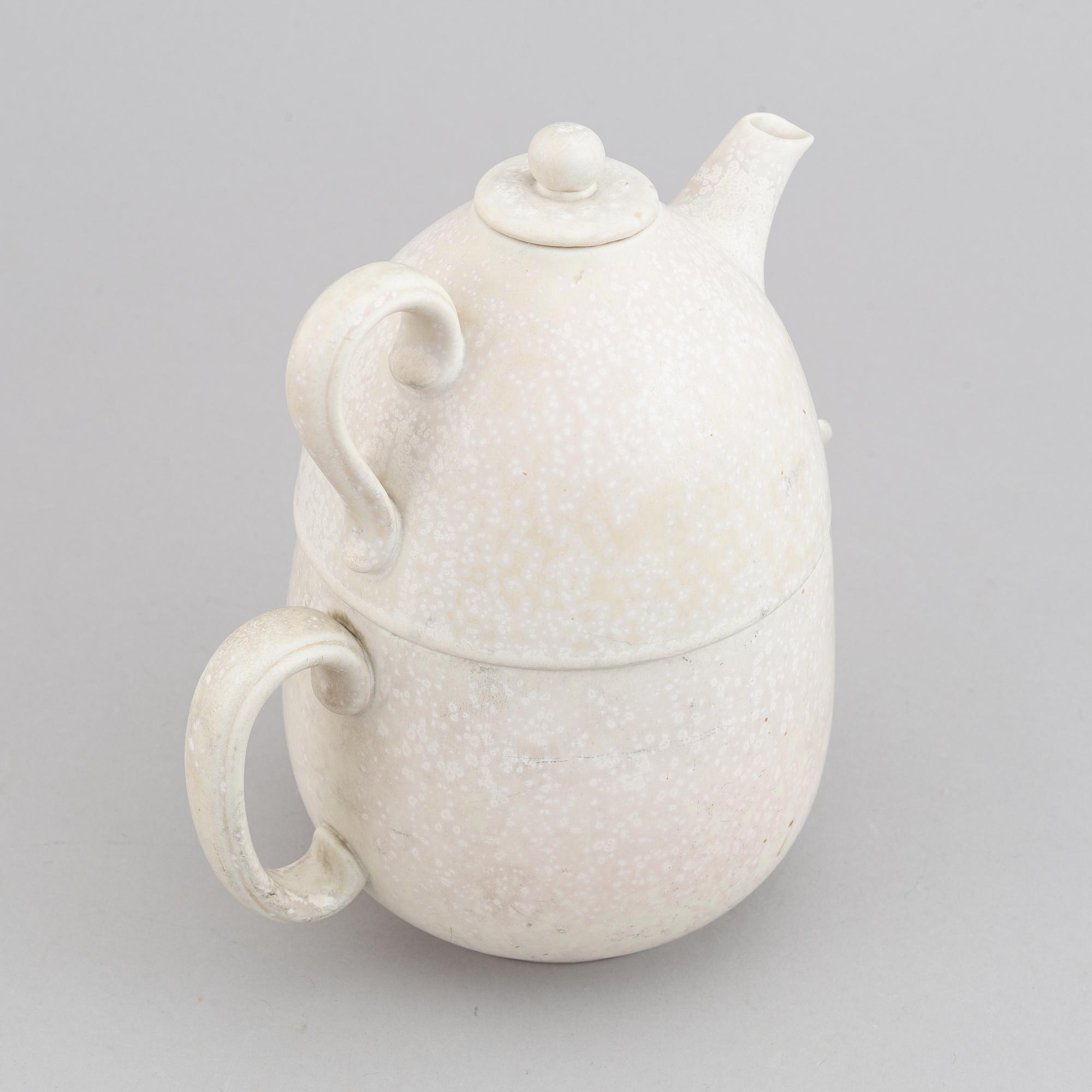 Gunnar Nylund, a set of 2 double" stoneware pots, model UB and a bowl, Rörstrand, Sweden 1940's.